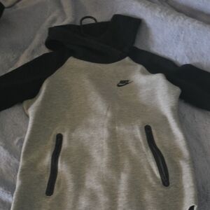 Nike Grey and Black Pullover Hoodie with Swoosh